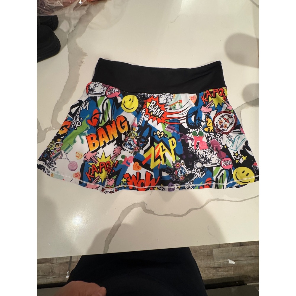Queen of the Court Comic Pop Art Tennis Skort Women Small Bang Zap Graphic Print